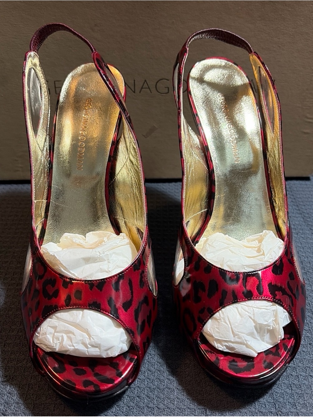 Red Leopard Peep-Toe Slingback Heels